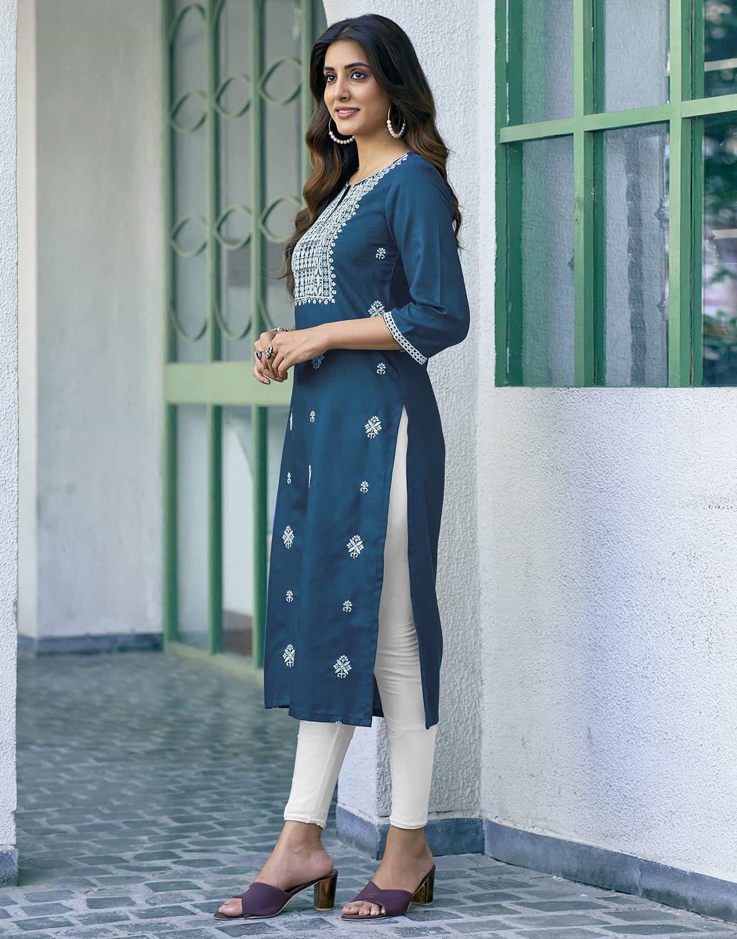 Cotton Embroidered Straight Kurti