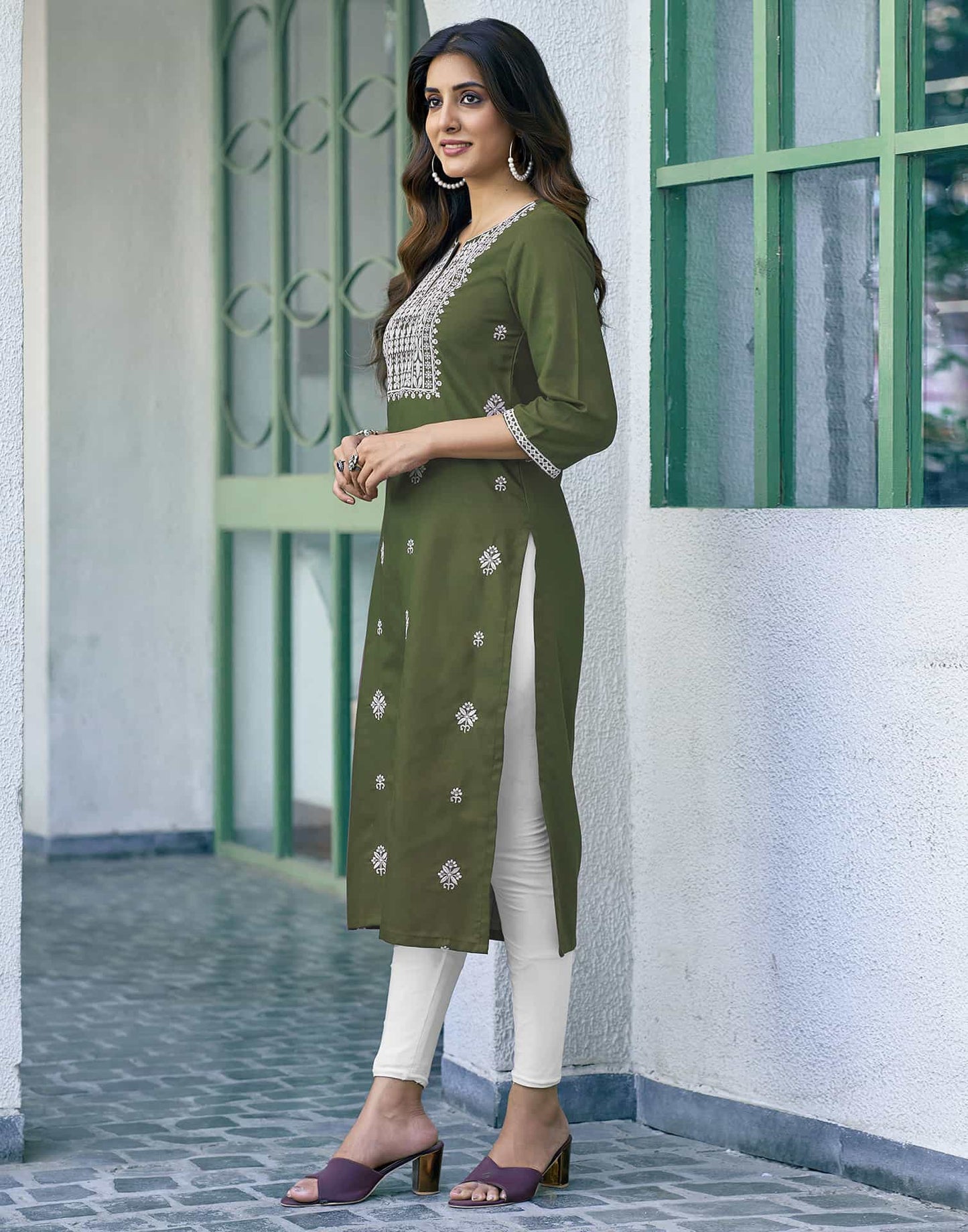 Cotton Embroidered Straight Kurti