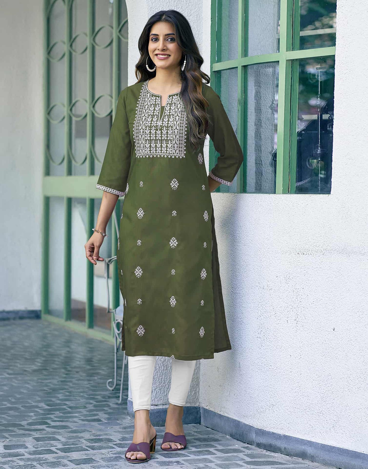 Cotton Embroidered Straight Kurti