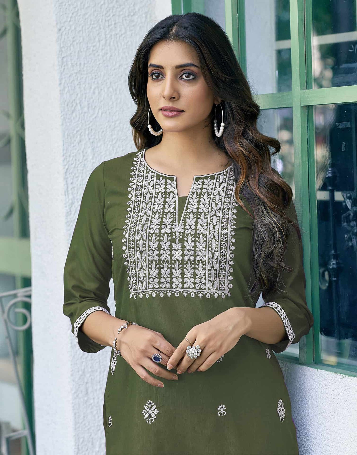 Cotton Embroidered Straight Kurti