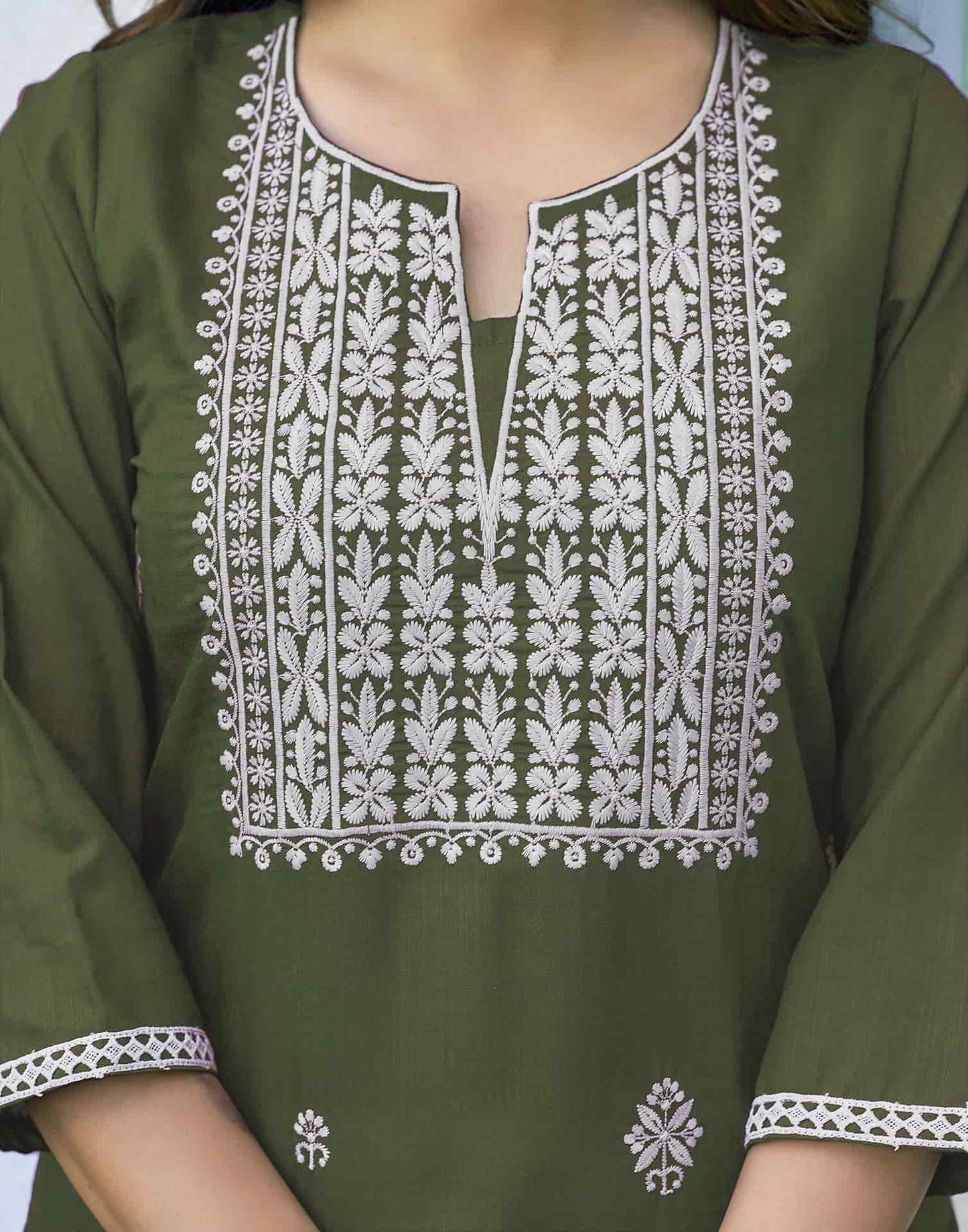 Cotton Embroidered Straight Kurti