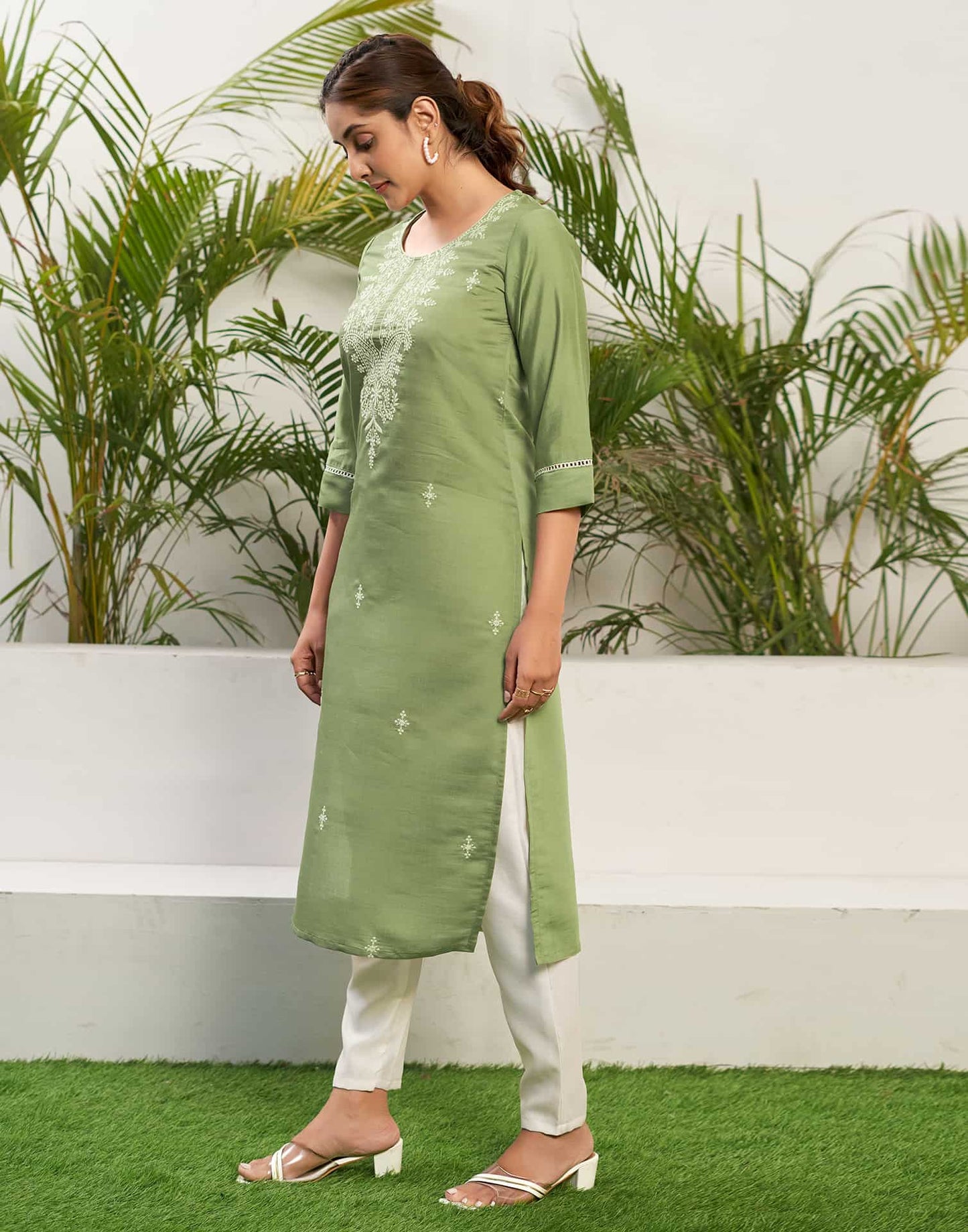 Silk Embroidered Straight Kurti