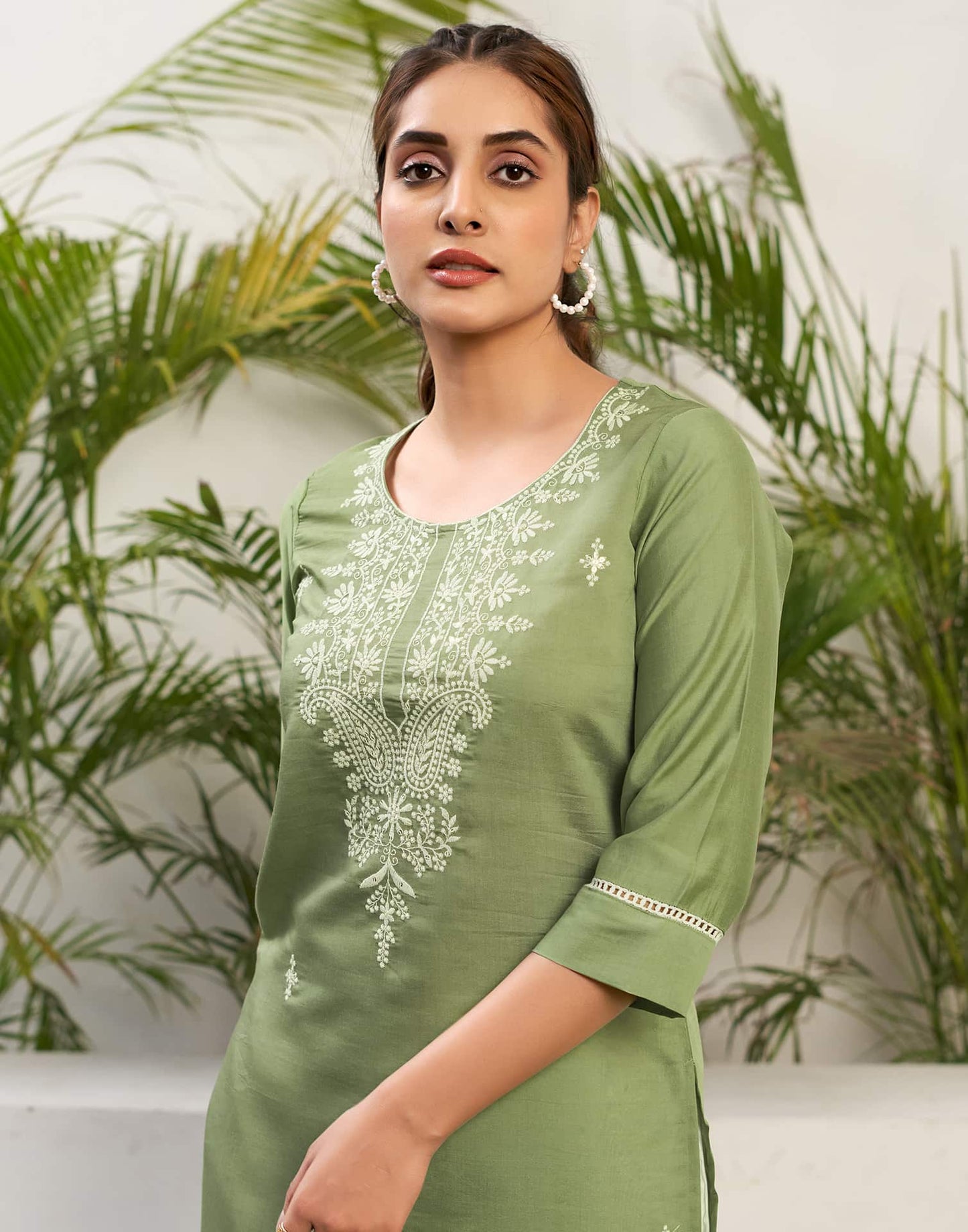 Silk Embroidered Straight Kurti