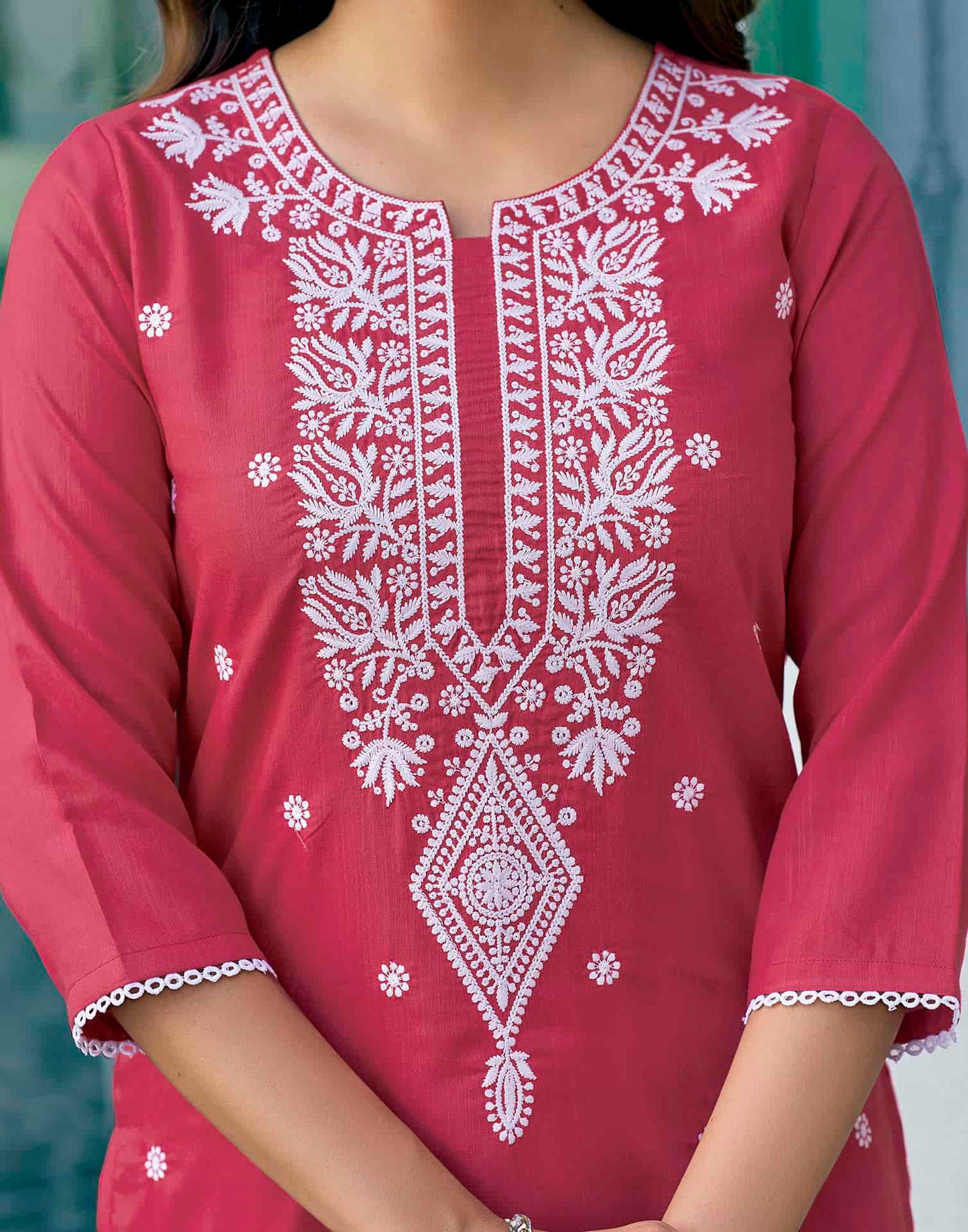 Cotton Embroidered Straight Kurti