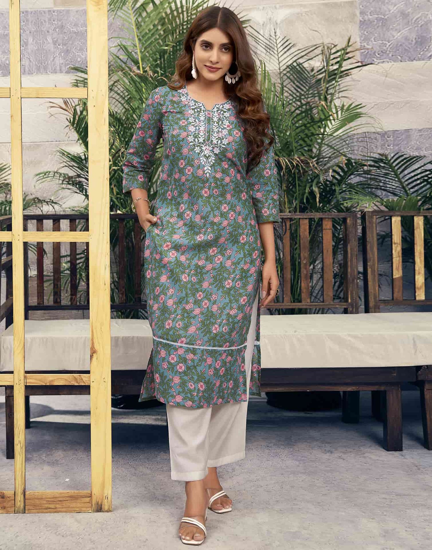 Cotton Embroidered Straight Kurti
