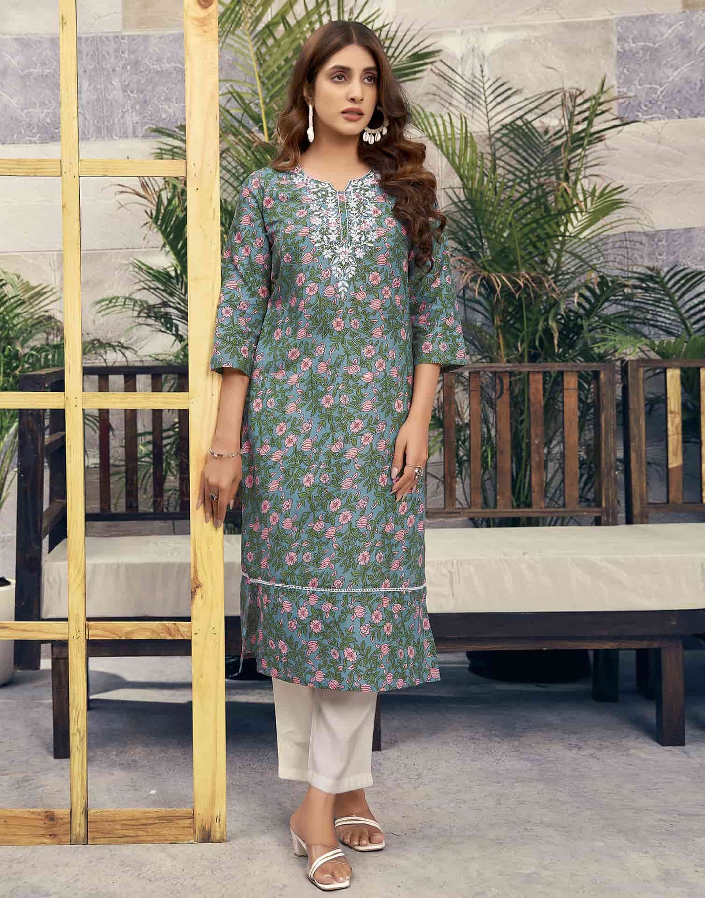 Cotton Embroidered Straight Kurti