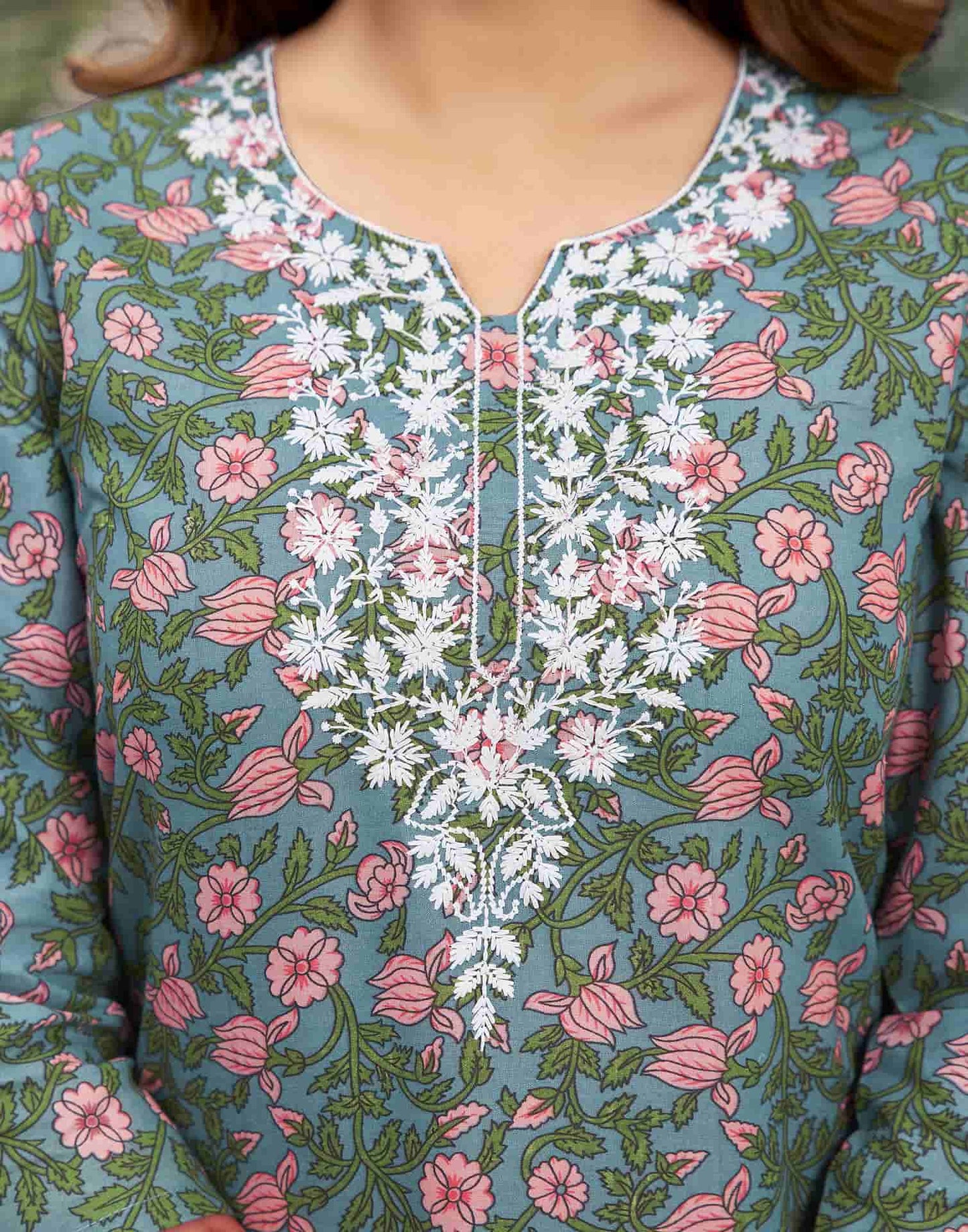 Cotton Embroidered Straight Kurti