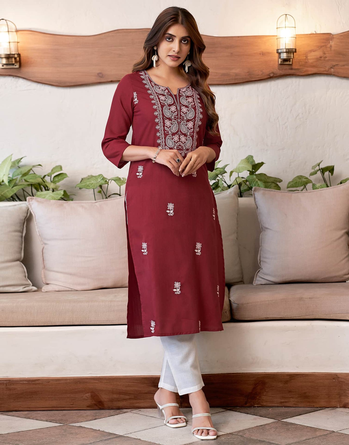 Cotton Embroidered Straight Kurti