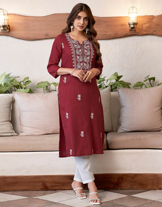 Cotton Embroidered Straight Kurti