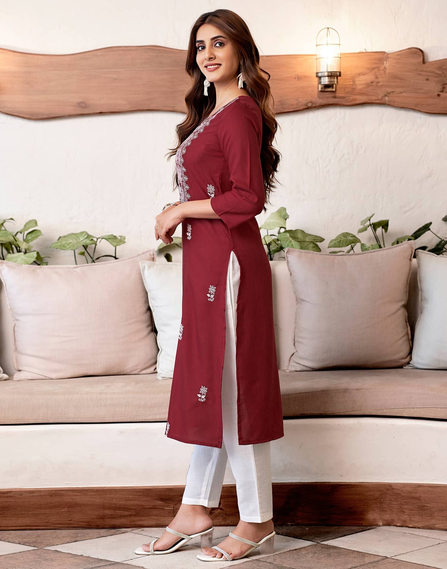 Cotton Embroidered Straight Kurti