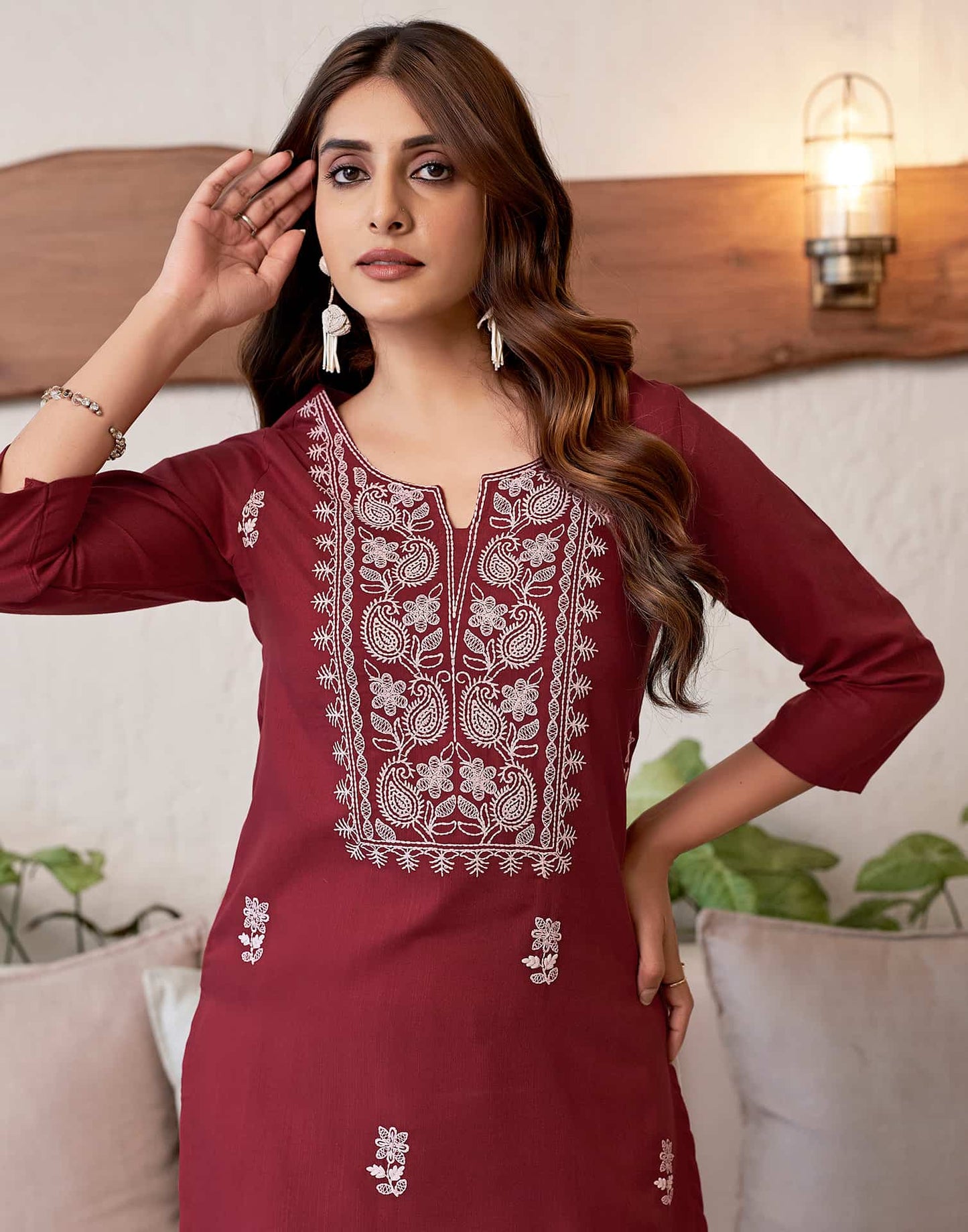 Cotton Embroidered Straight Kurti