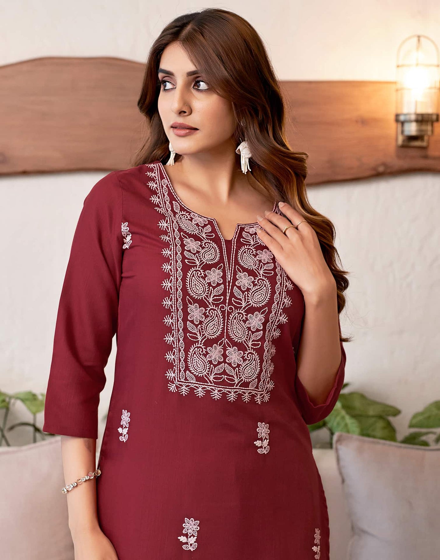 Cotton Embroidered Straight Kurti