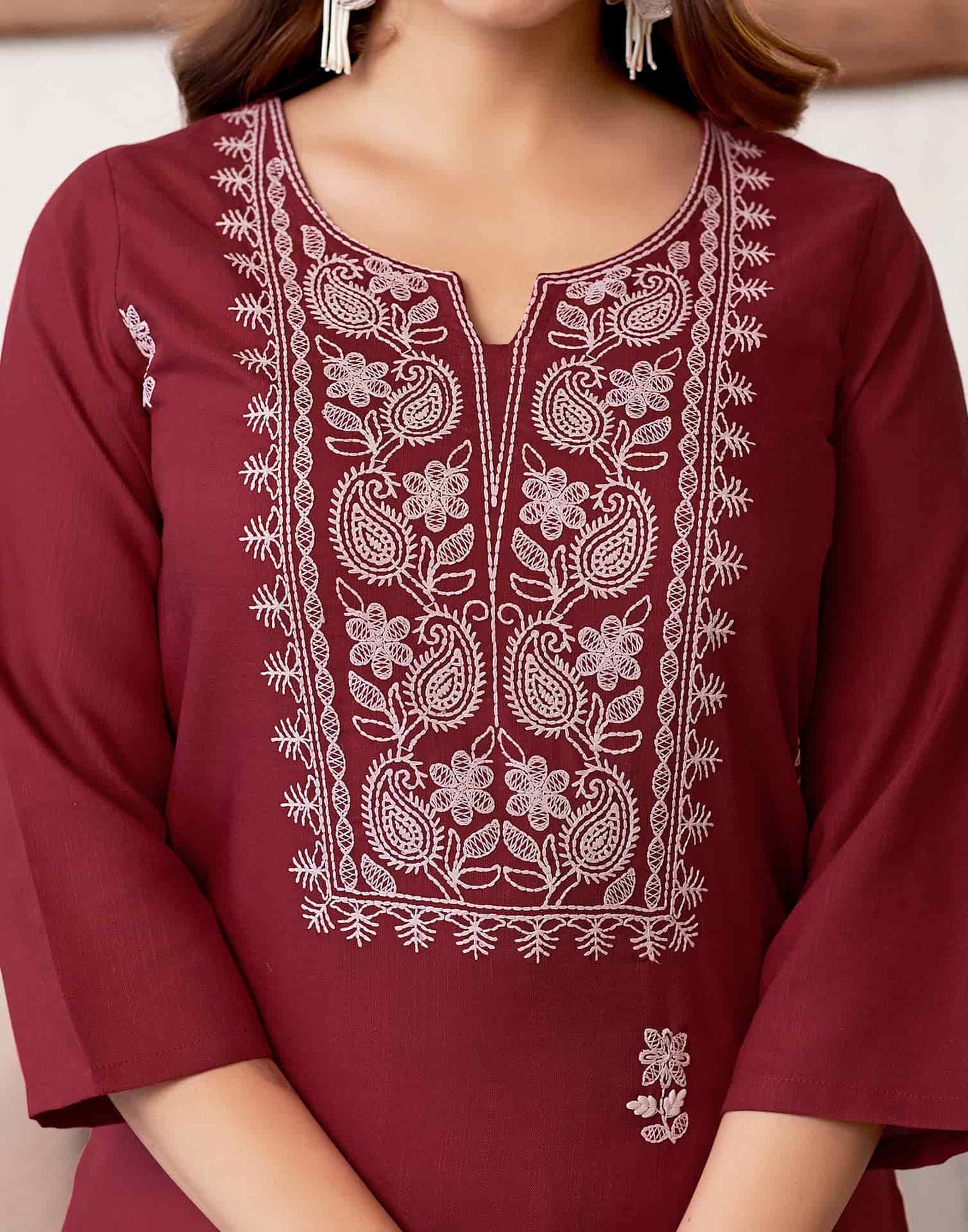 Cotton Embroidered Straight Kurti
