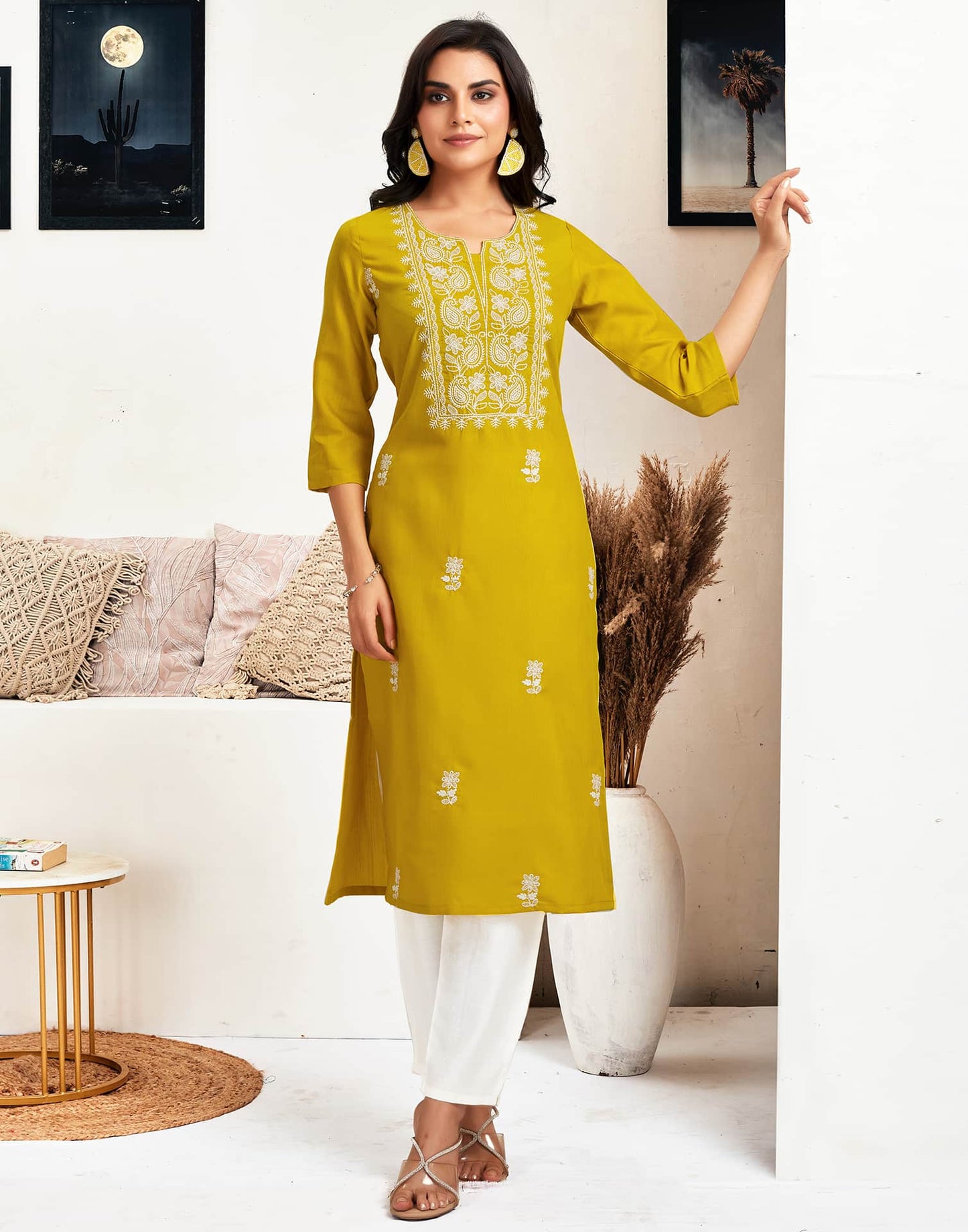 Cotton Embroidered Straight Kurti