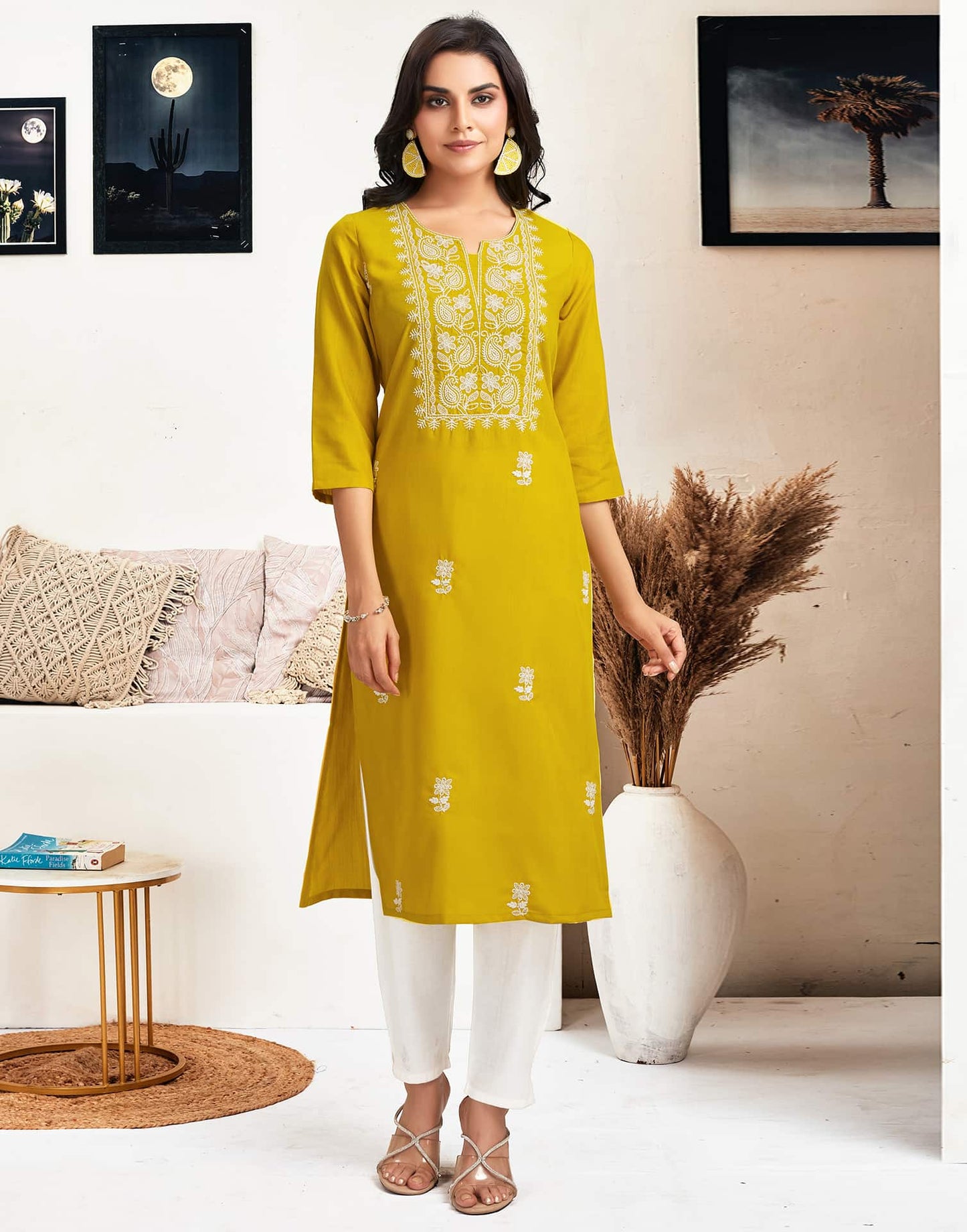 Cotton Embroidered Straight Kurti