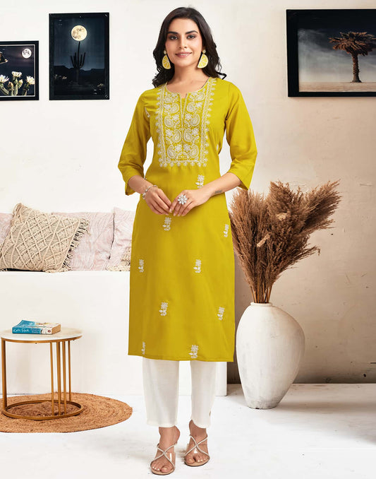 Cotton Embroidered Straight Kurti