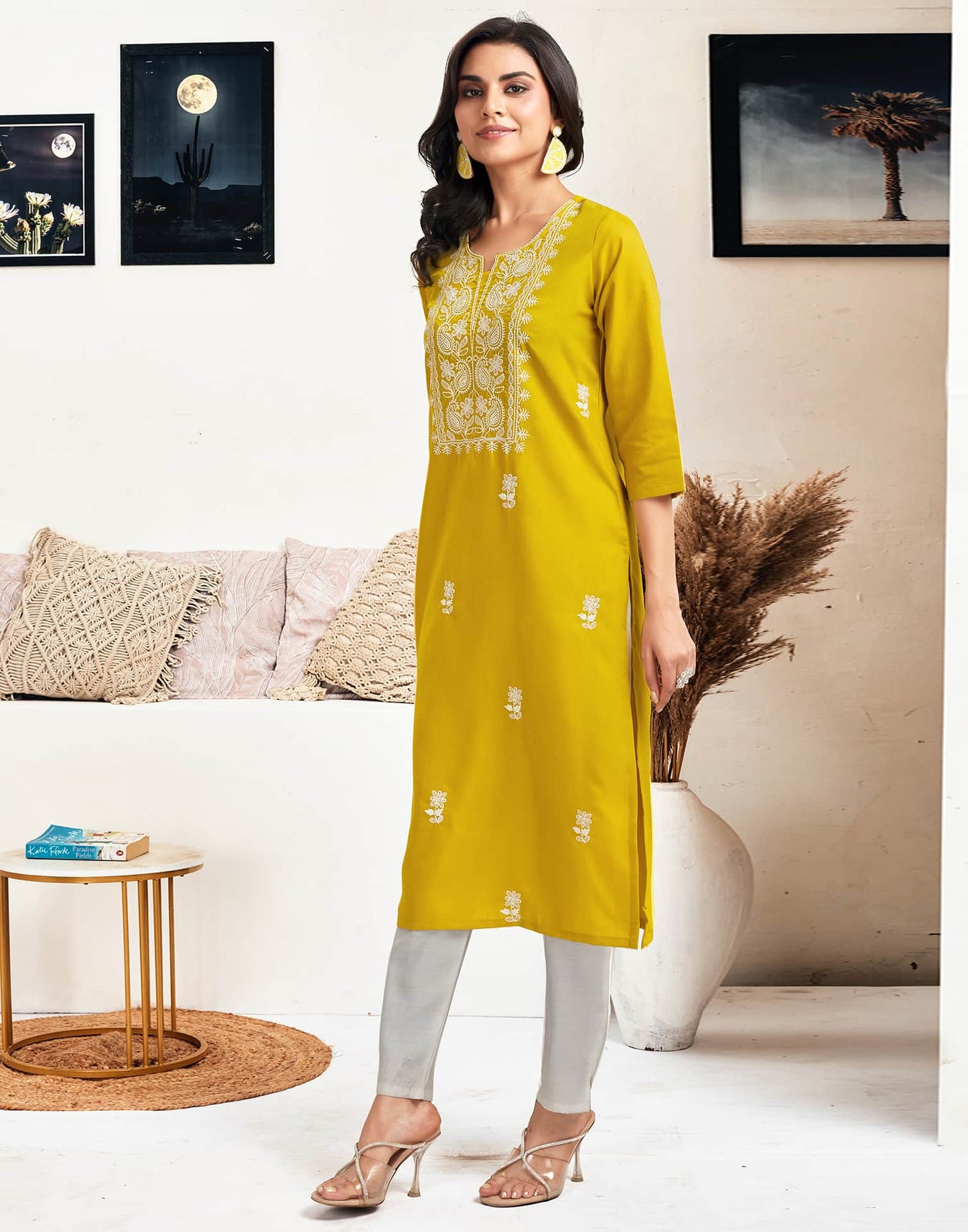Cotton Embroidered Straight Kurti