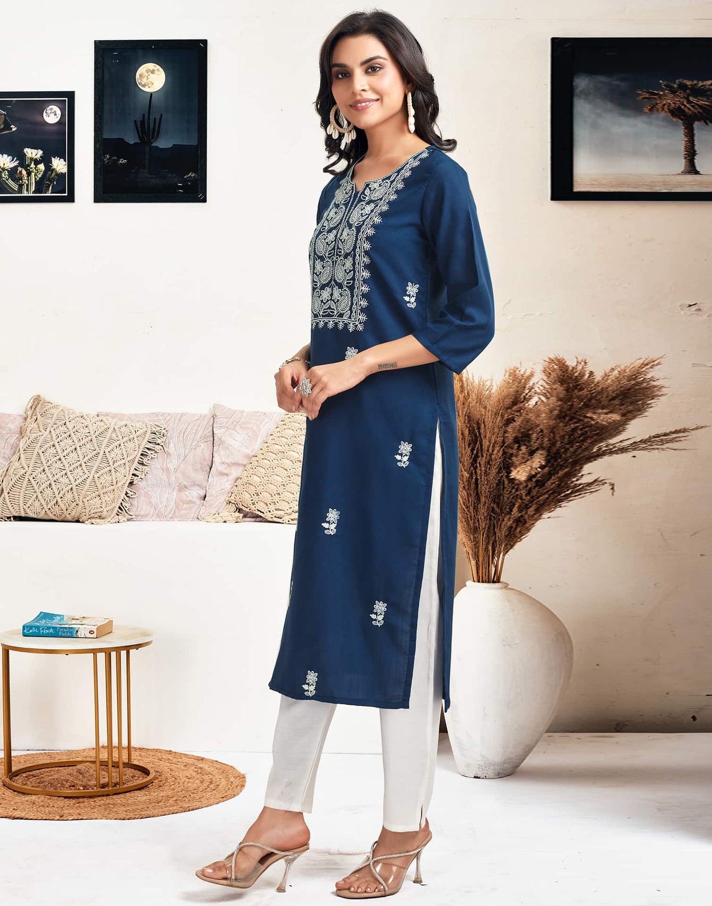 Cotton Embroidered Straight Kurti