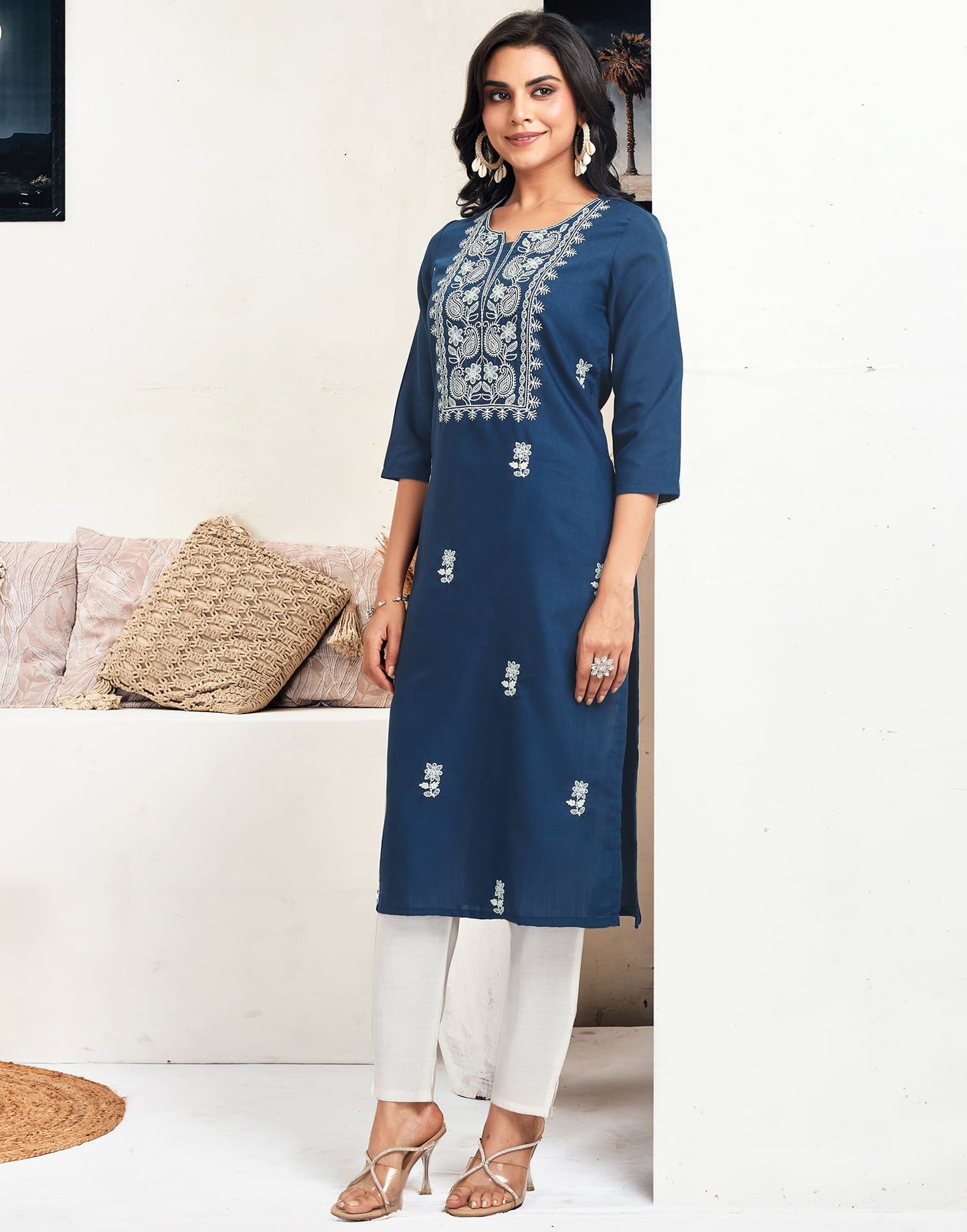 Cotton Embroidered Straight Kurti