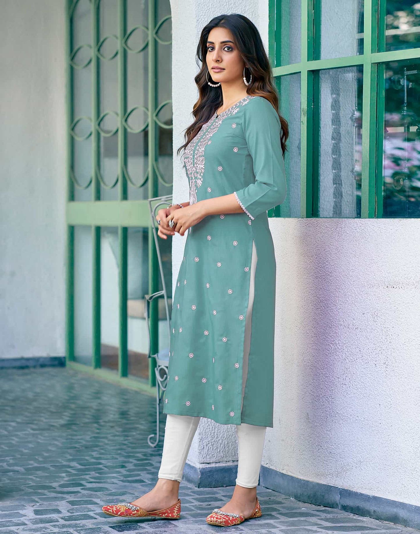 Cotton Embroidered Straight Kurti