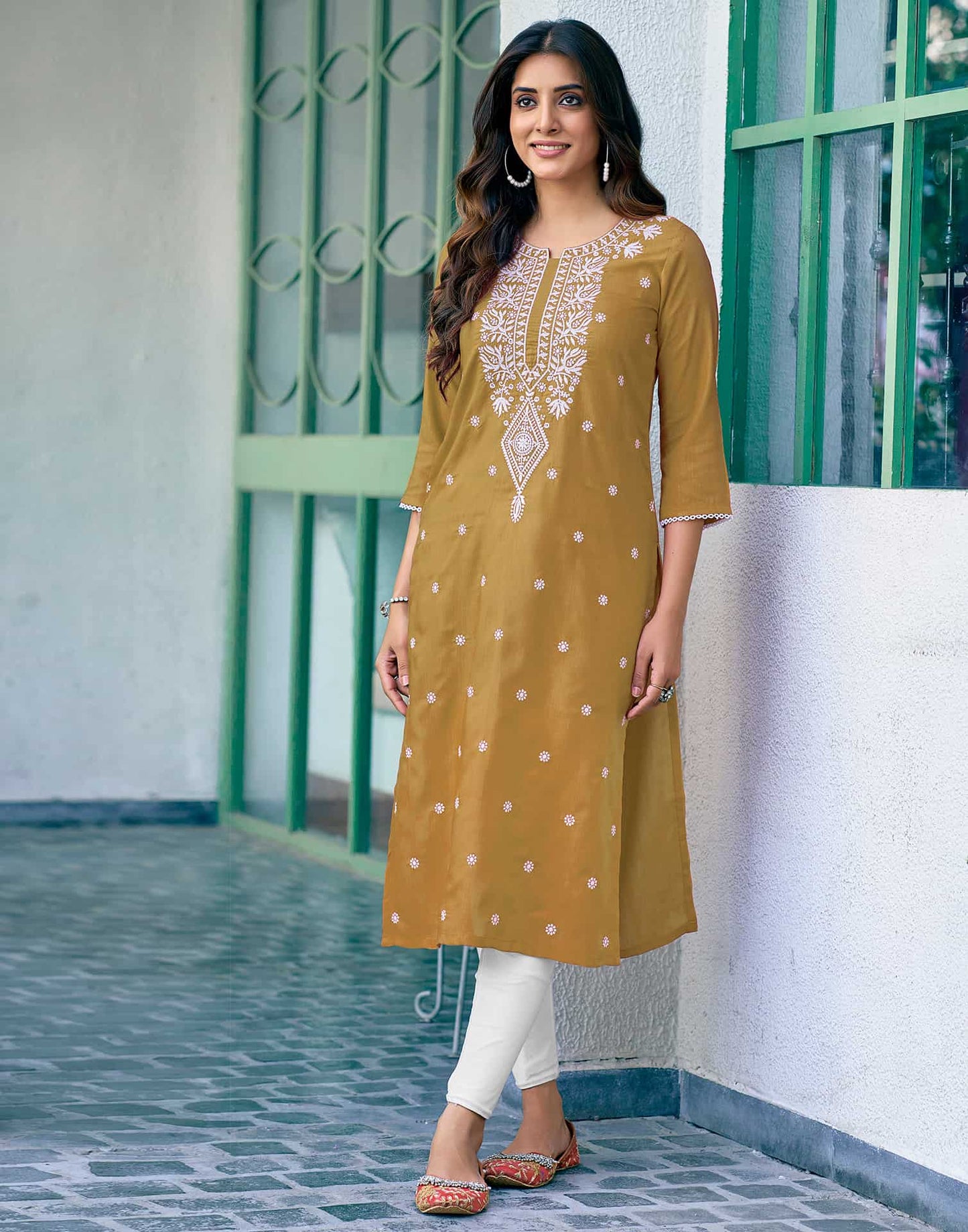 Cotton Embroidered Straight Kurti