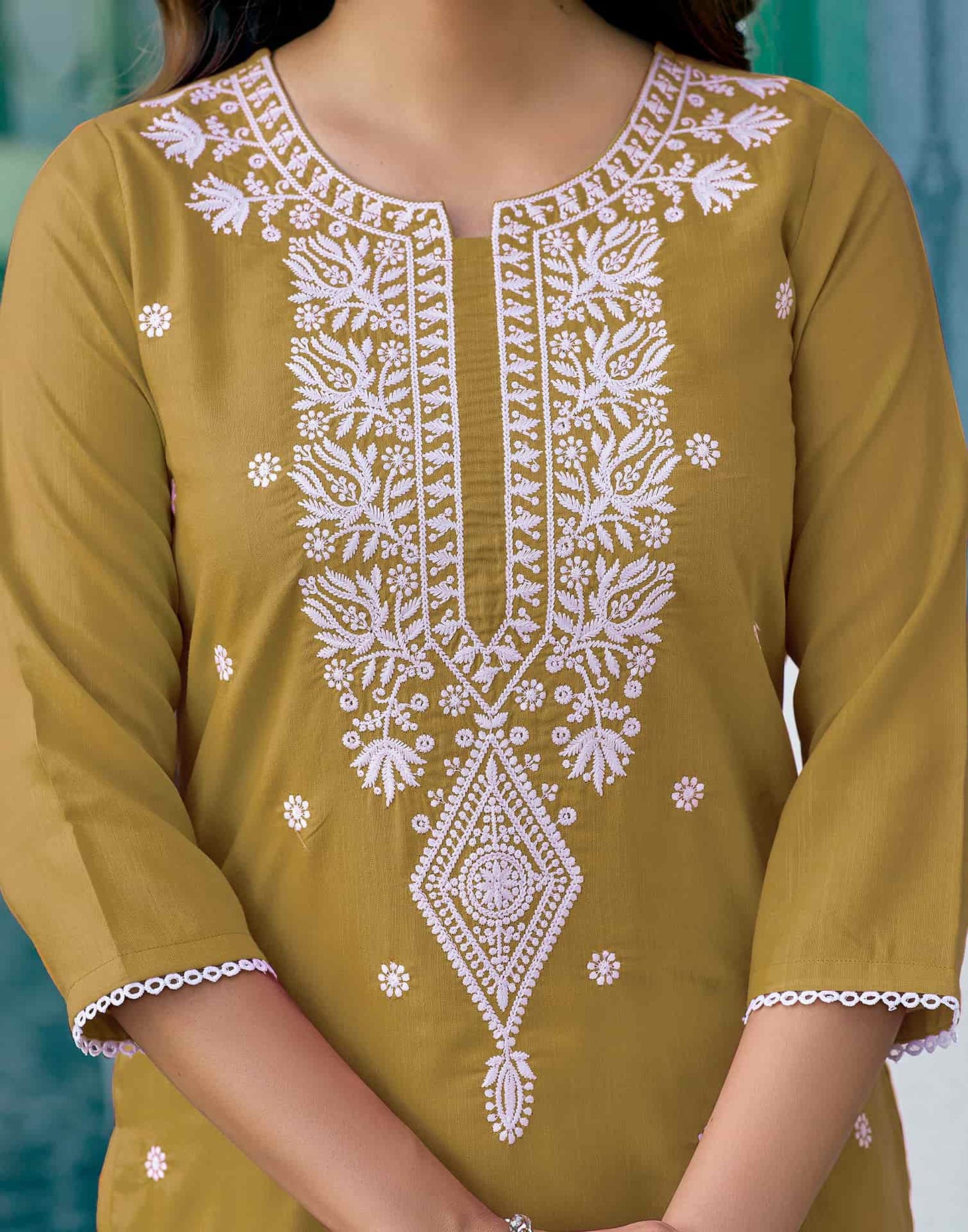 Cotton Embroidered Straight Kurti