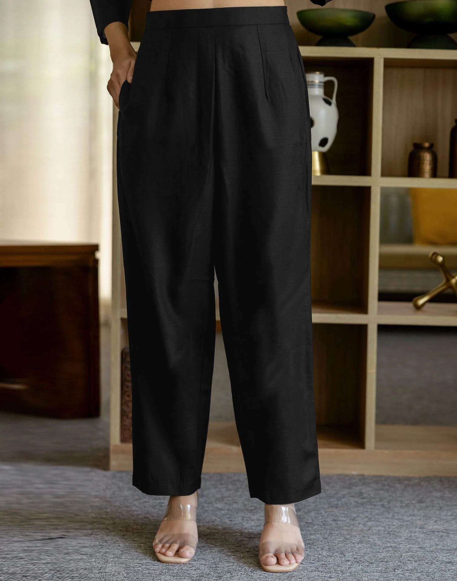 Affordable Black Cotton Blend Kurta Set with Pant & Dupatta for Women