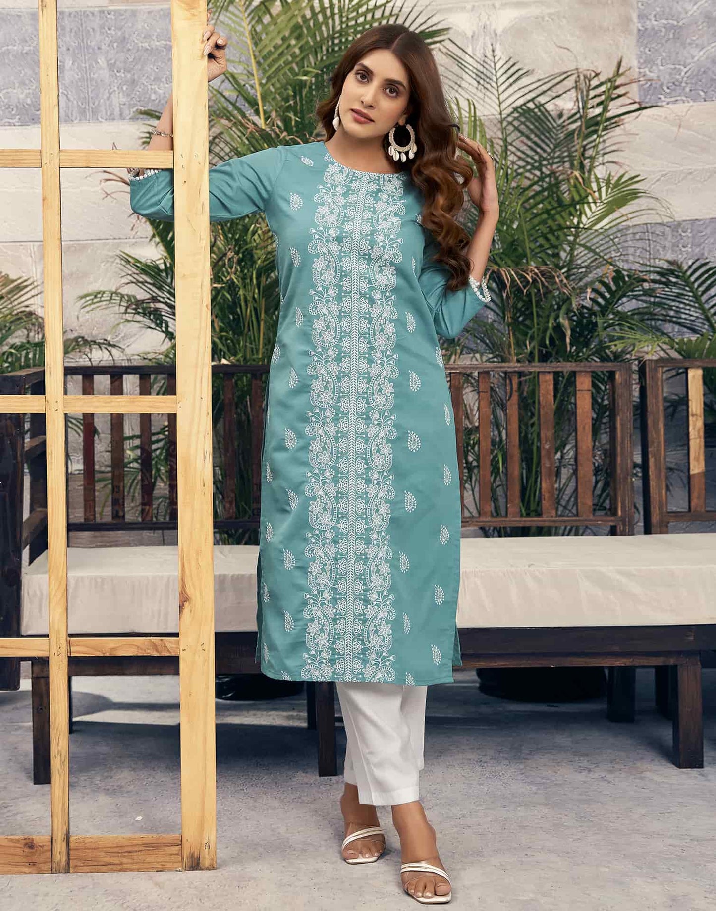 Rayon Embroidered Straight Kurti