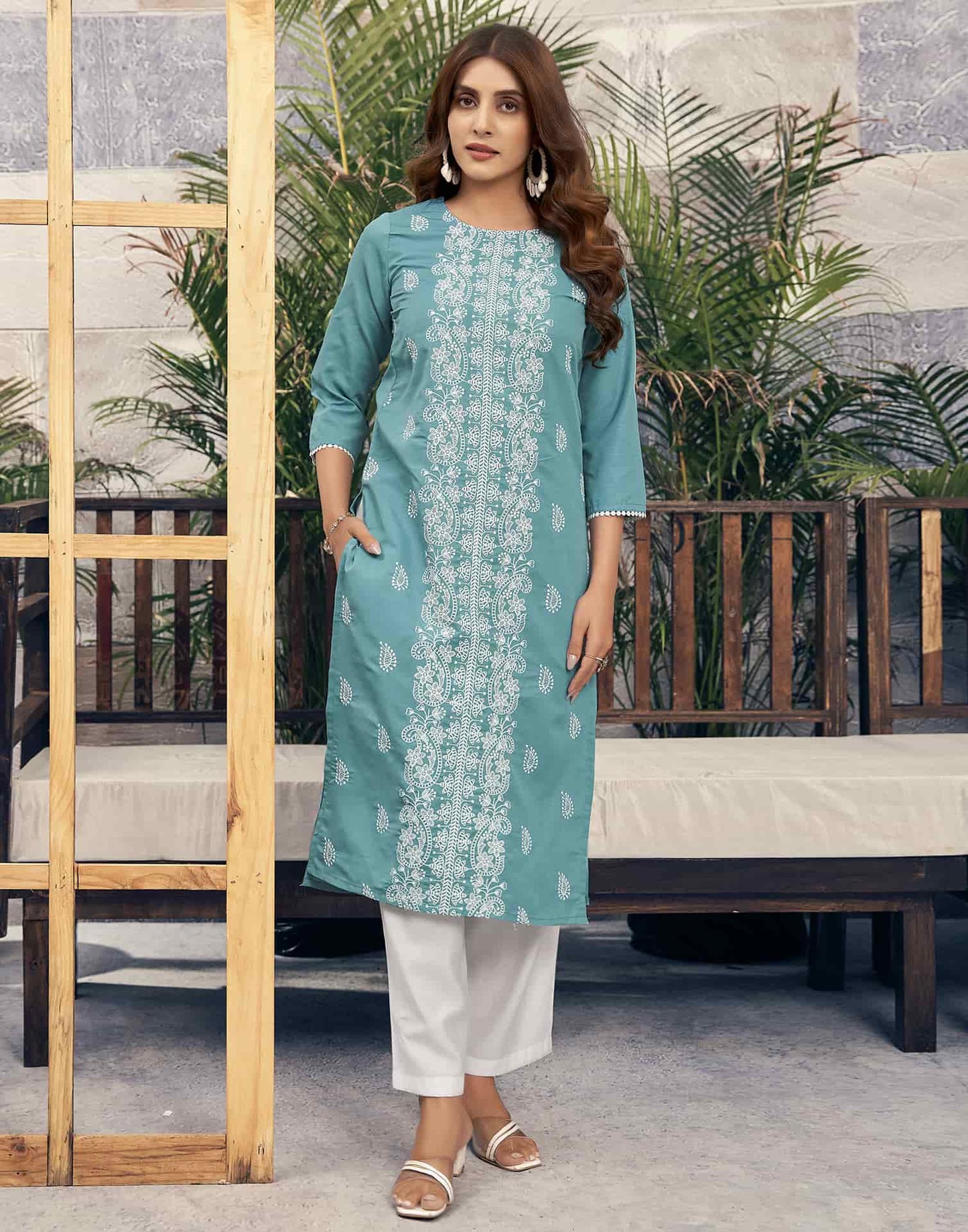 Rayon Embroidered Straight Kurti