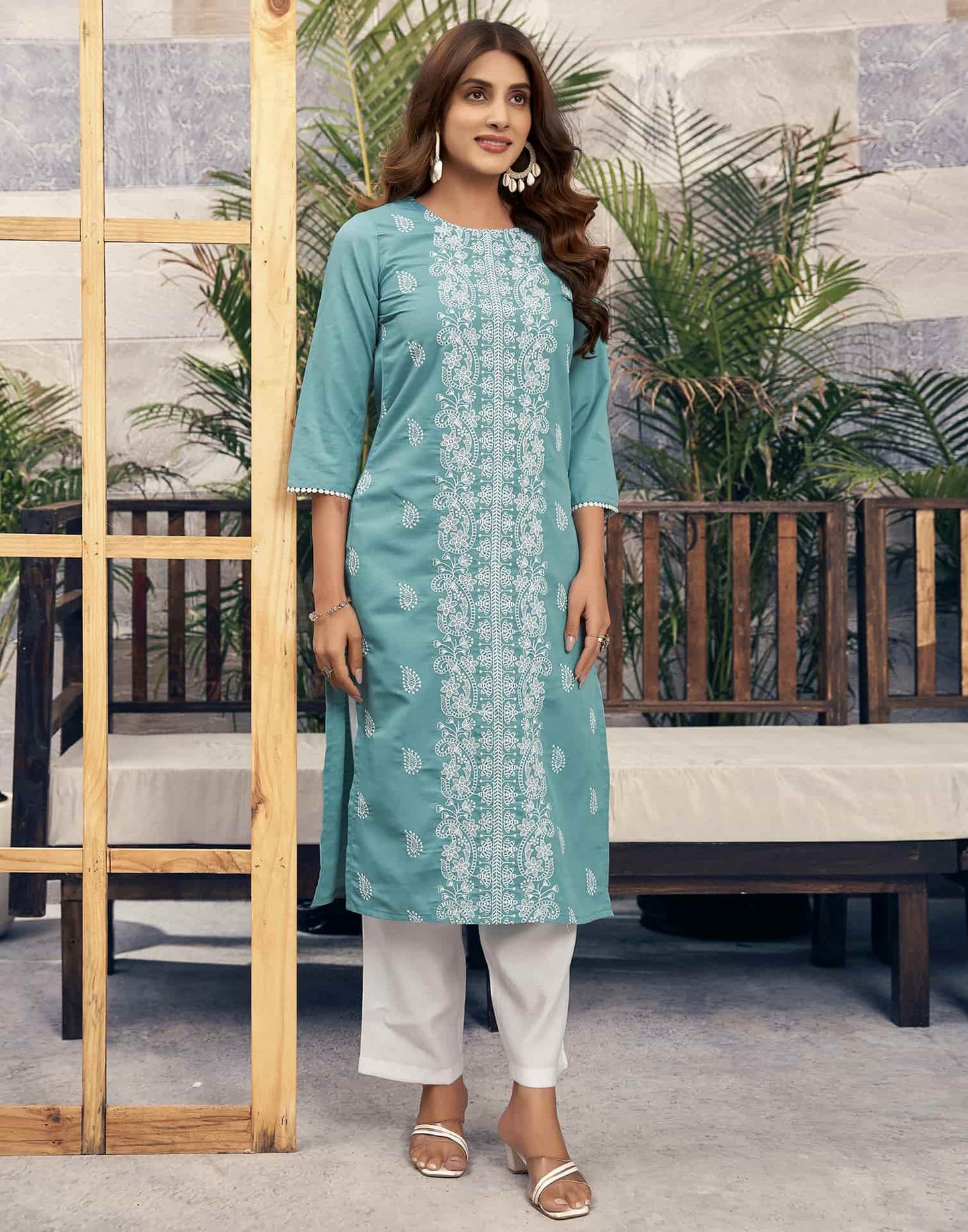Rayon Embroidered Straight Kurti