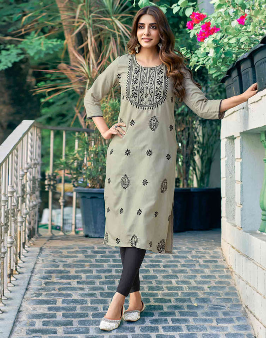 Cotton Embroidered Straight Kurti