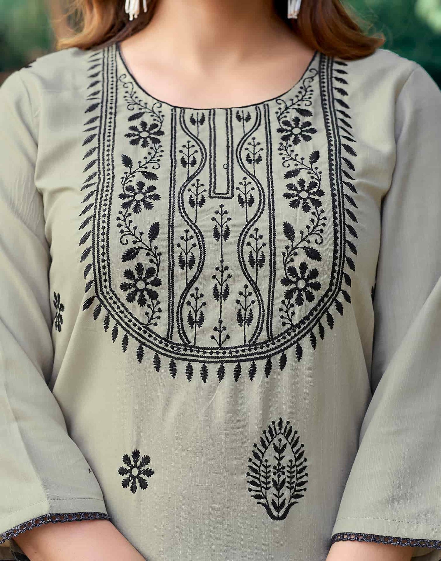 Cotton Embroidered Straight Kurti