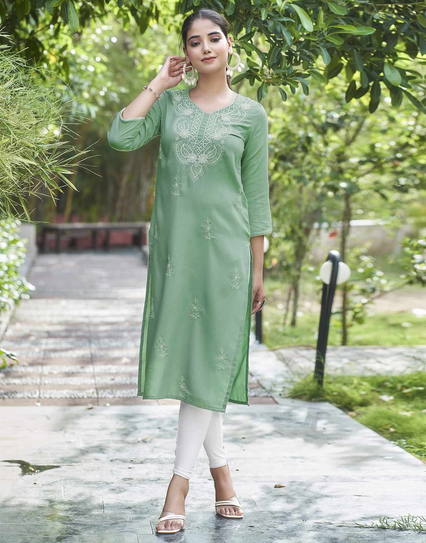 Cotton Embroidered Straight Kurti