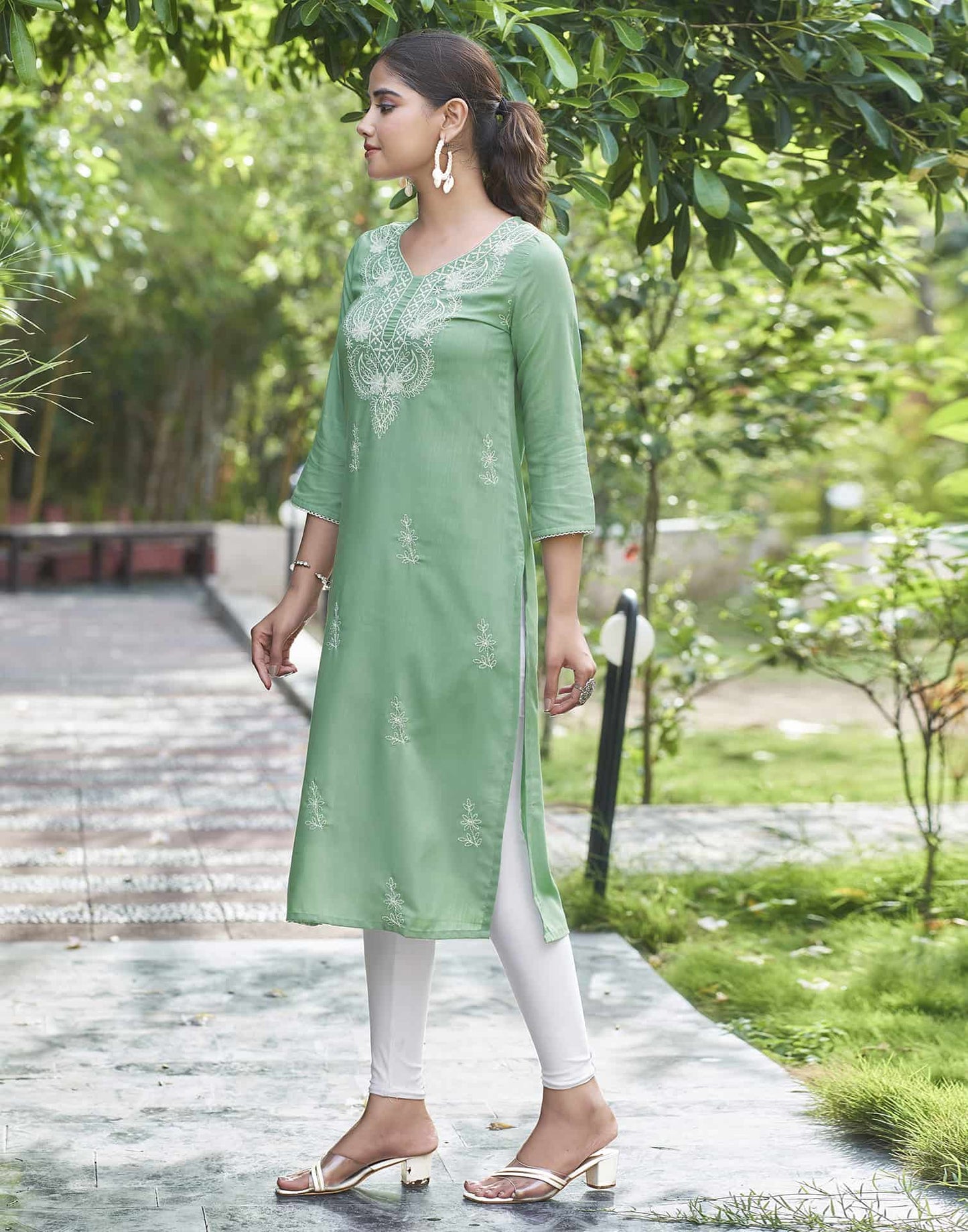 Cotton Embroidered Straight Kurti