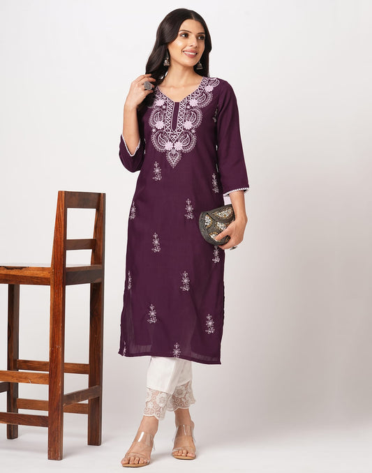 Cotton Embroidered Straight Kurti