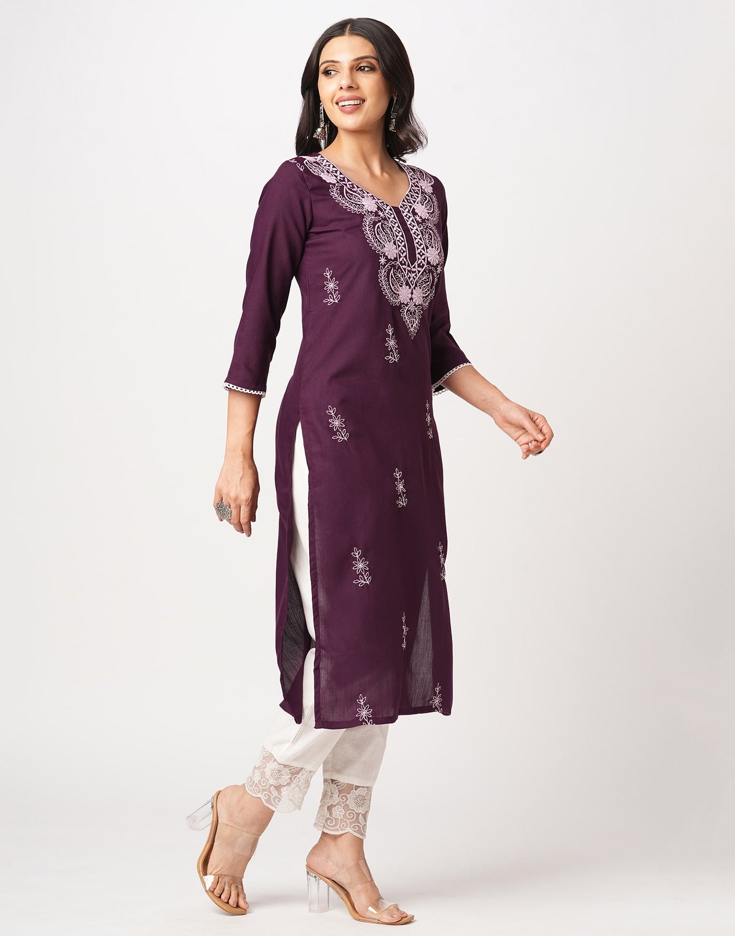 Cotton Embroidered Straight Kurti