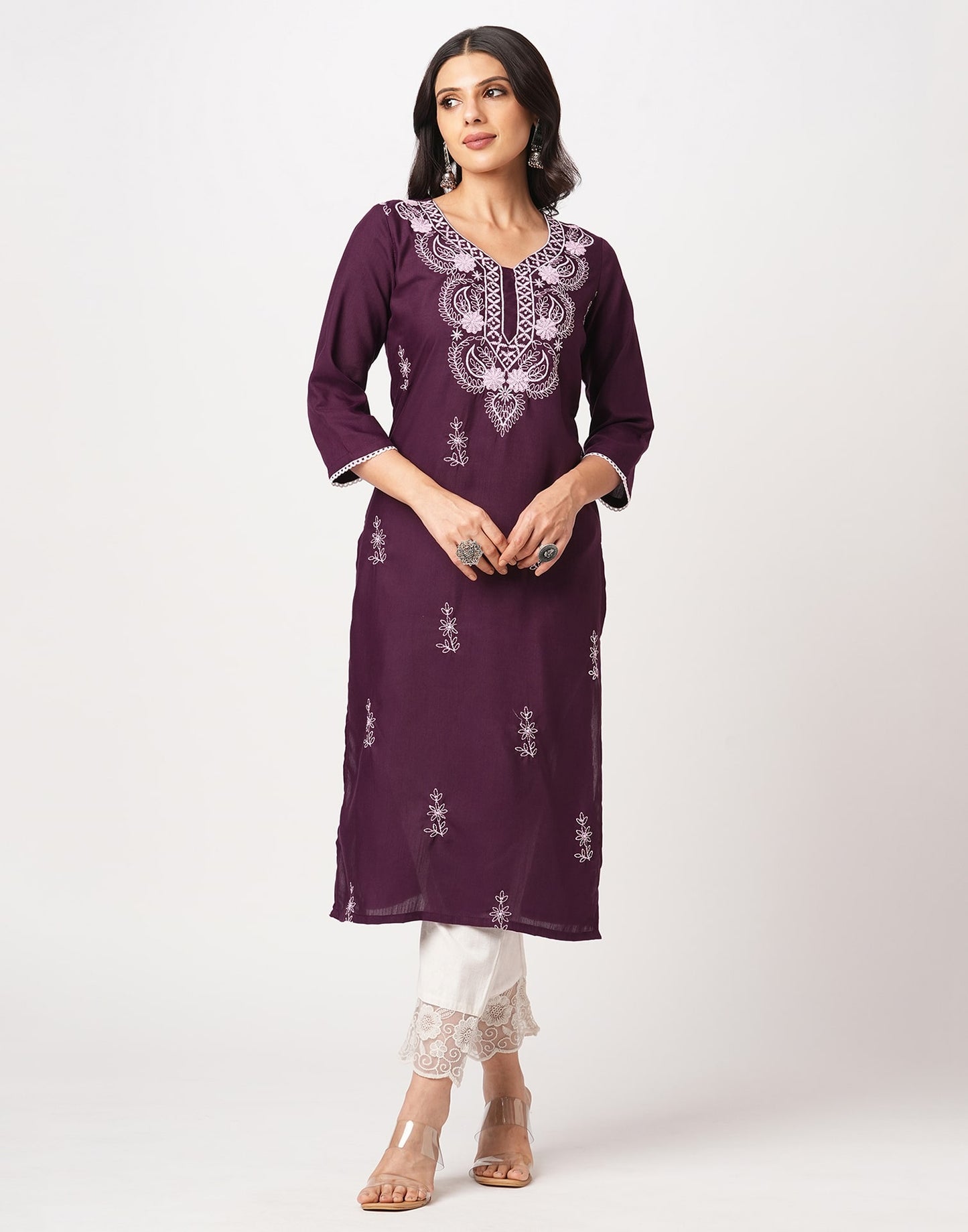 Cotton Embroidered Straight Kurti