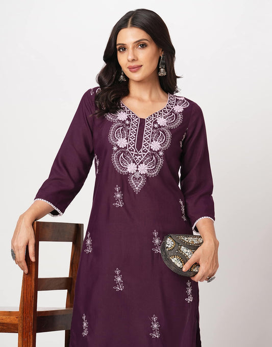 Cotton Embroidered Straight Kurti