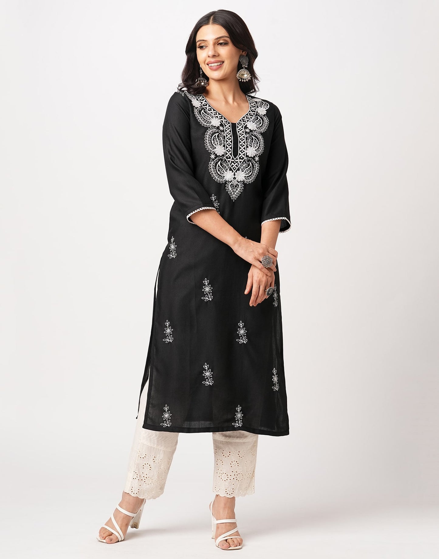 Cotton Embroidered Straight Kurti