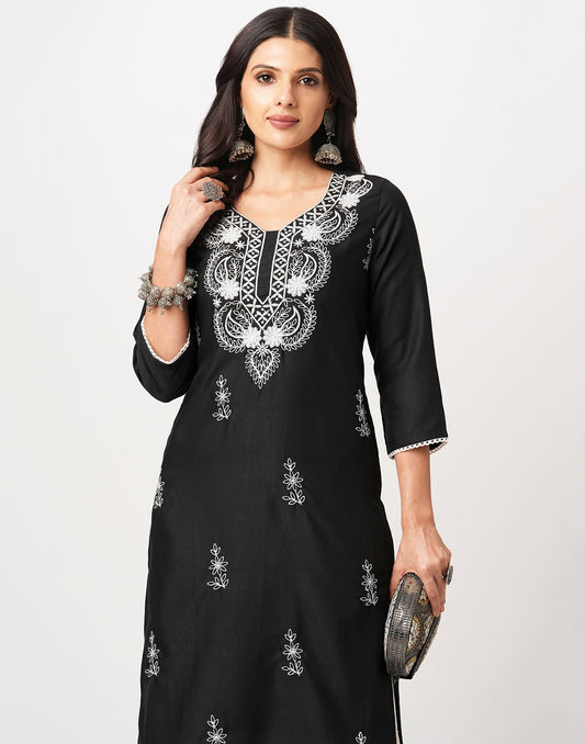 Cotton Embroidered Straight Kurti