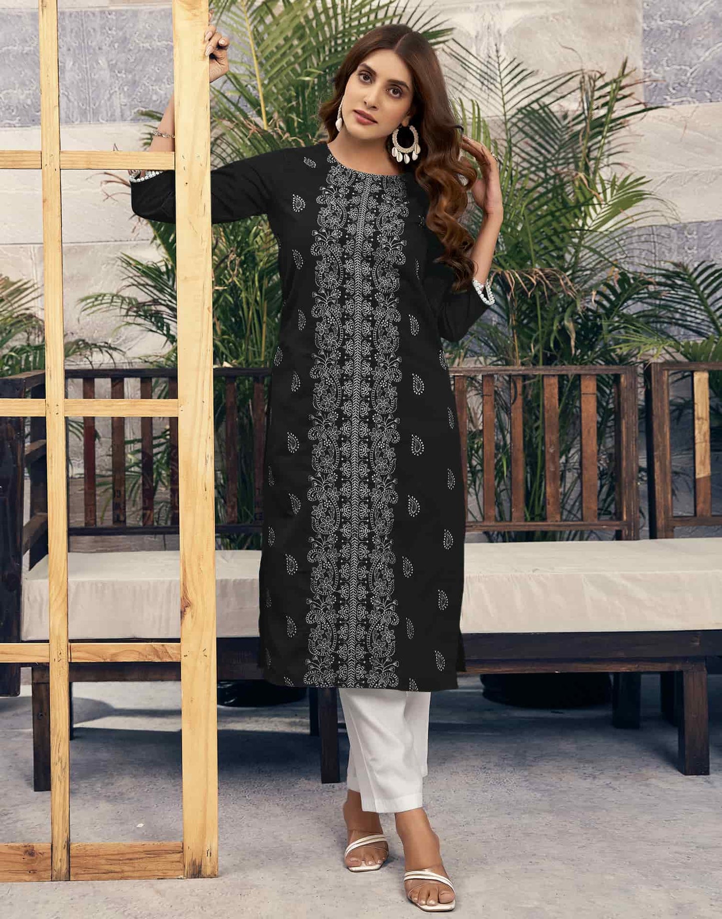 Rayon Embroidered Straight Kurti