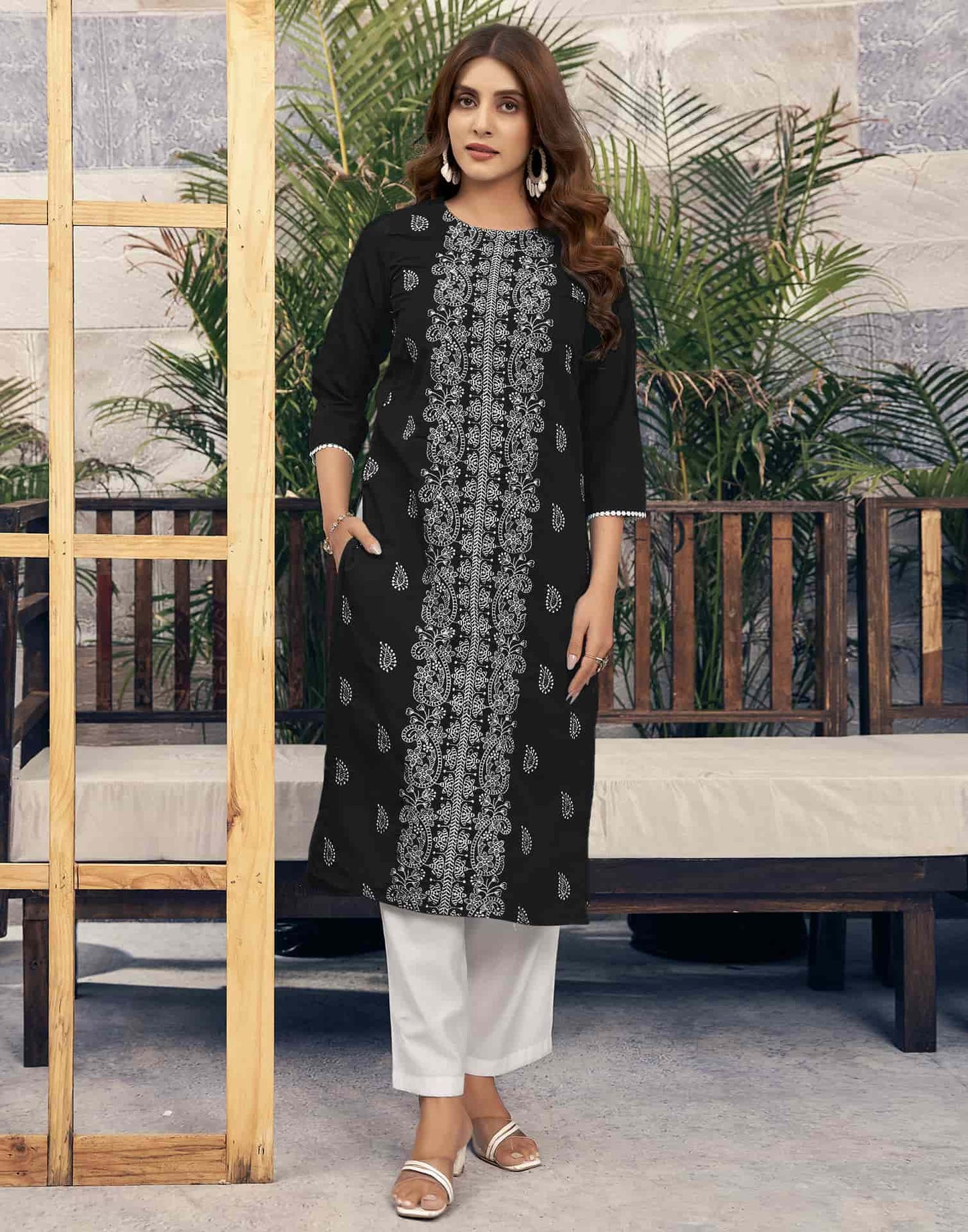 Rayon Embroidered Straight Kurti