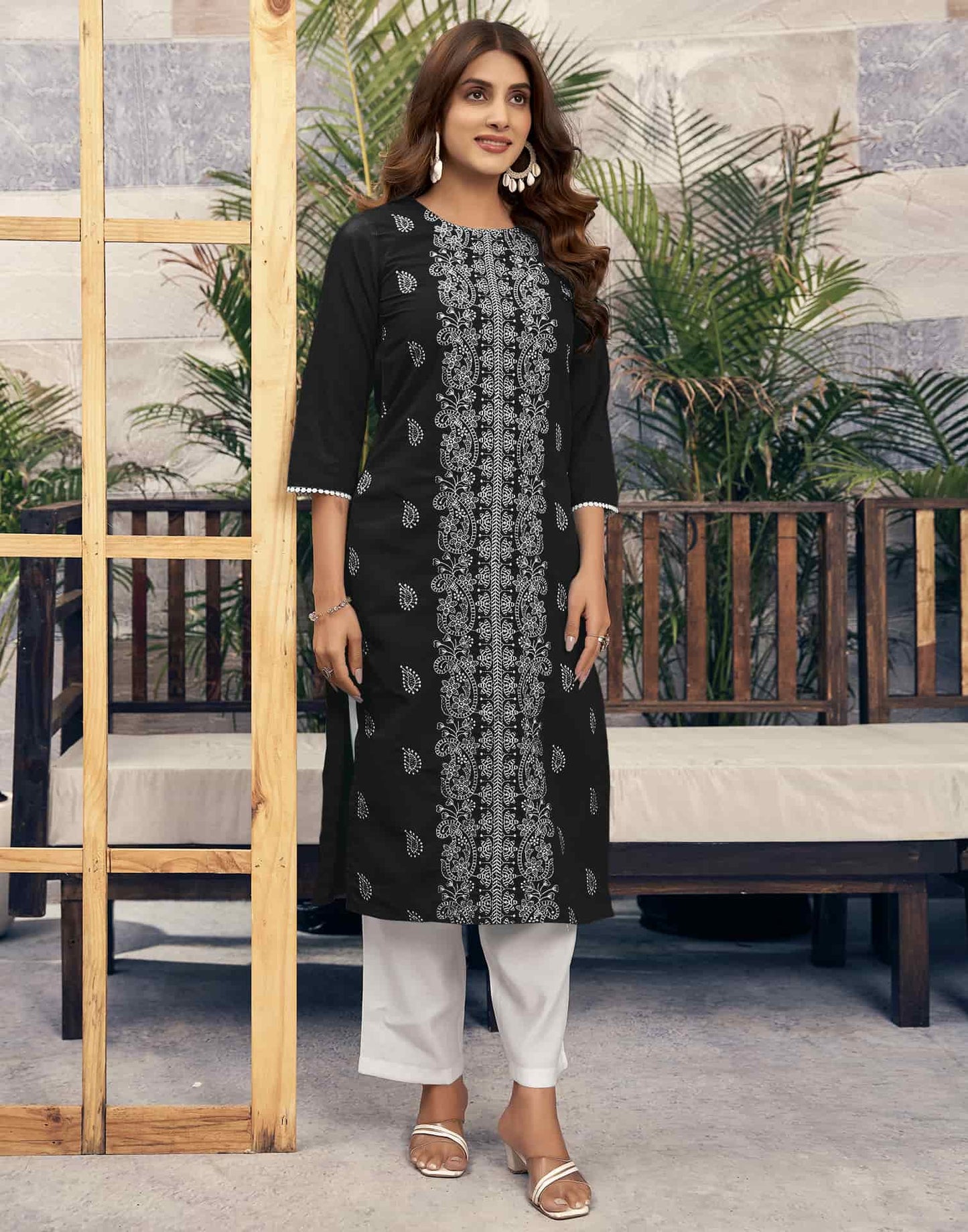 Rayon Embroidered Straight Kurti