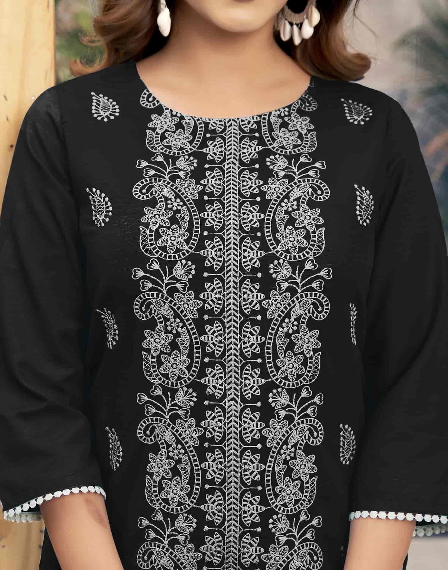 Rayon Embroidered Straight Kurti