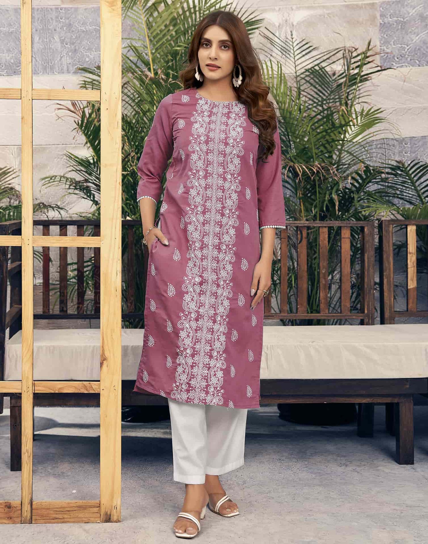 Rayon Embroidered Straight Kurti