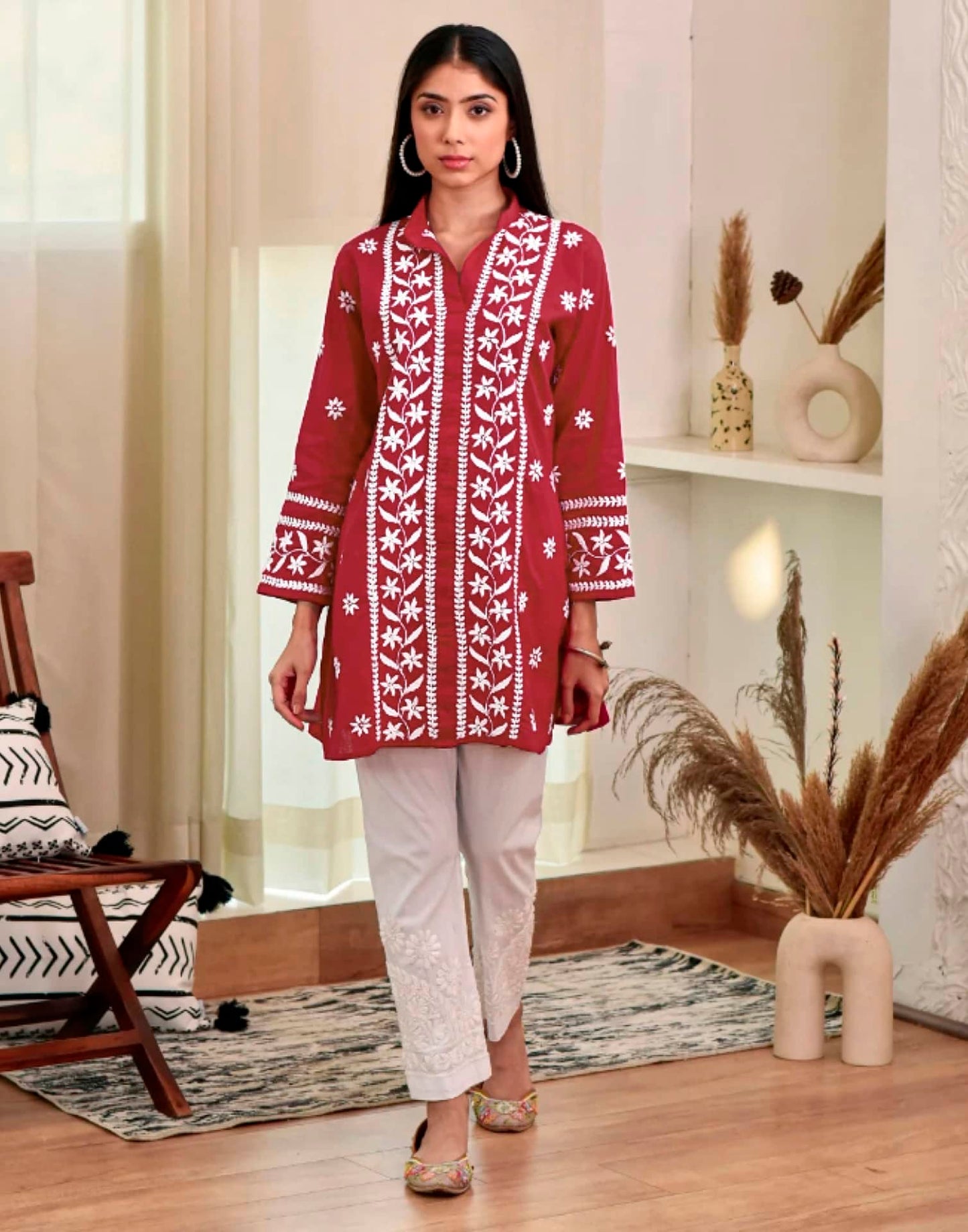 Rayon Embroidered Straight Kurti