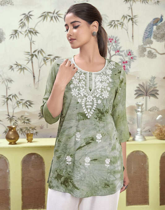 Rayon Embroidered Straight Kurti