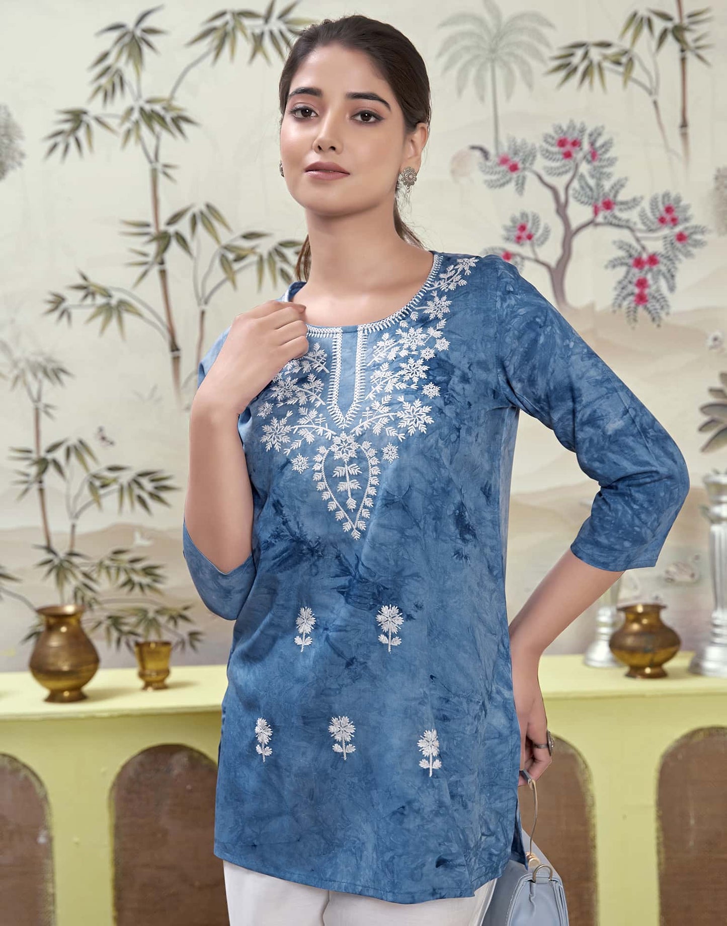 Rayon Embroidered Straight Kurti