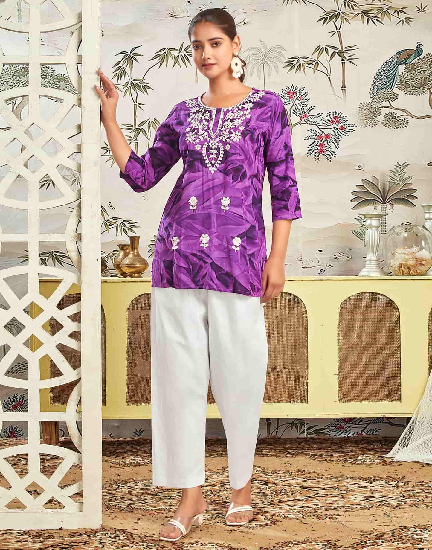 Rayon Embroidered Straight Kurti