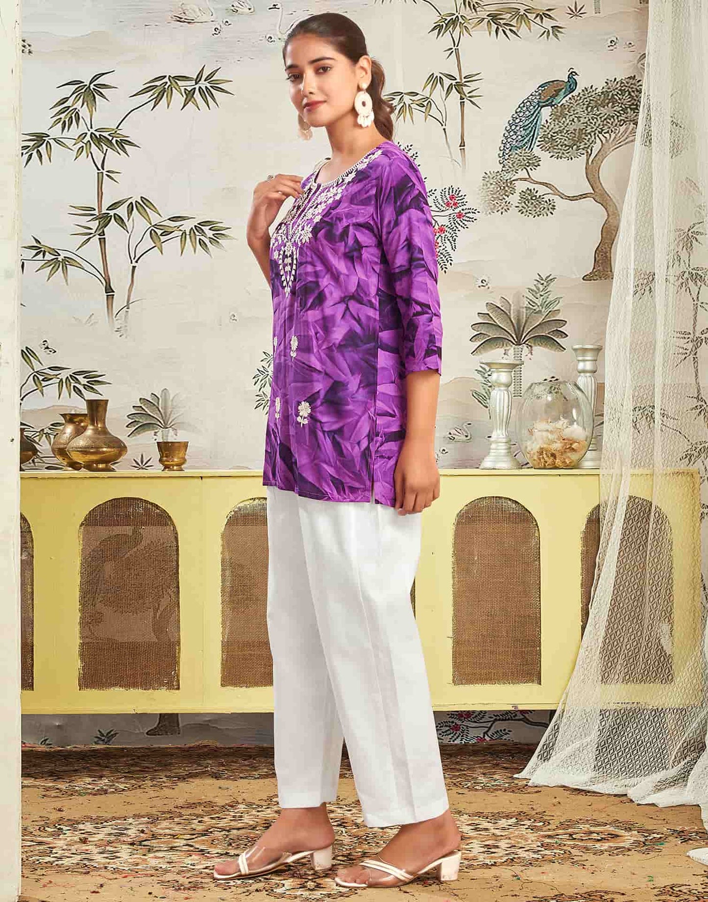 Rayon Embroidered Straight Kurti